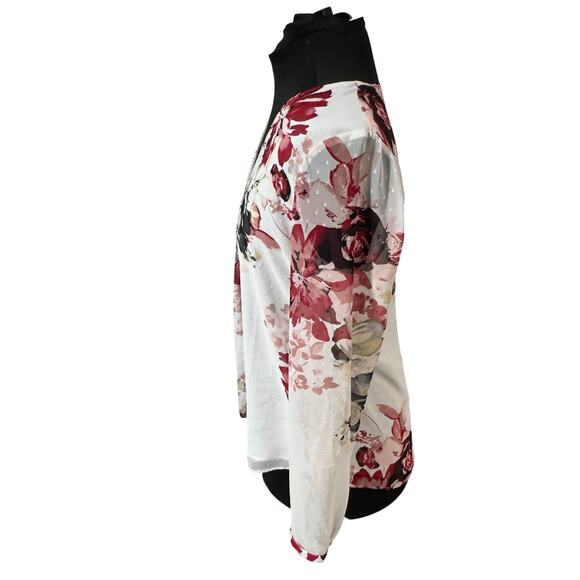 White House Black Market Floral Blouse Lined Sheer Sleeves Womens Size 10 - Picture 3 of 8